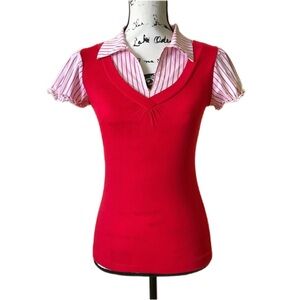 Lipstick Striped Ruffle Blouse